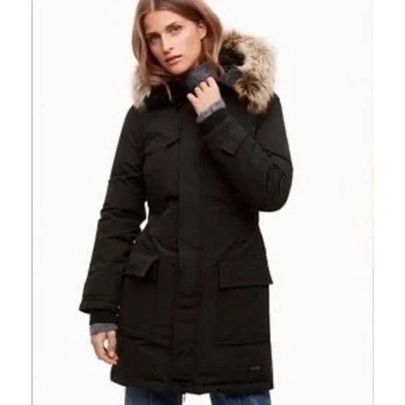 Aritzia TNA The Bancroft Black Premium Goose Down Slim Fit Parka Women's Coat S - Picture 1 of 16